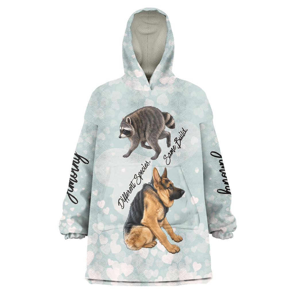 Jimothy The Raccoon And Dogs Wearable Blanket Hoodie Different Species Same Build Inspirational Heart