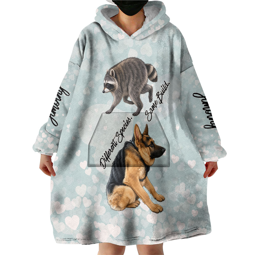 Jimothy The Raccoon And Dogs Wearable Blanket Hoodie Different Species Same Build Inspirational Heart
