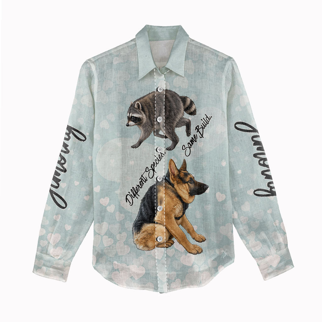Jimothy The Raccoon And Dogs Women Casual Shirt Different Species Same Build Inspirational Heart