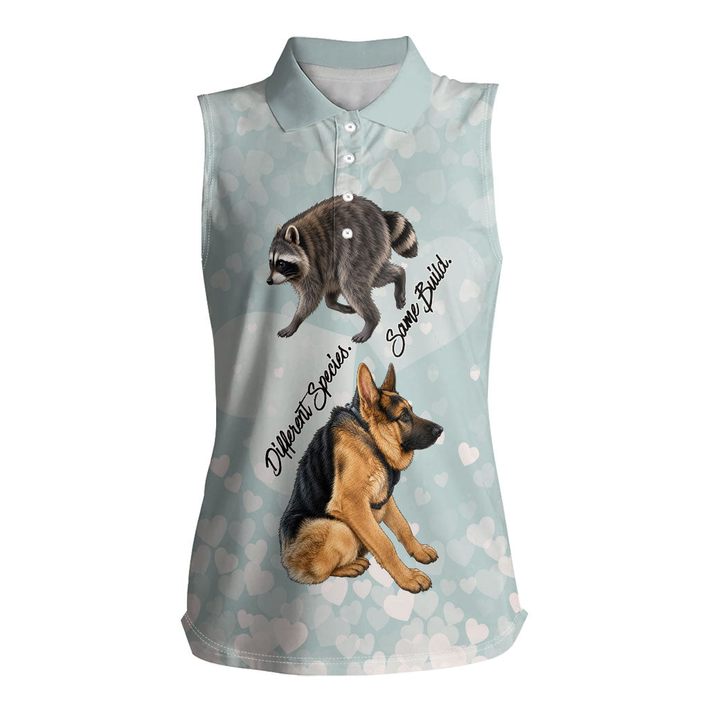 Jimothy The Raccoon And Dogs Women Sleeveless Polo Shirt Different Species Same Build Inspirational Heart