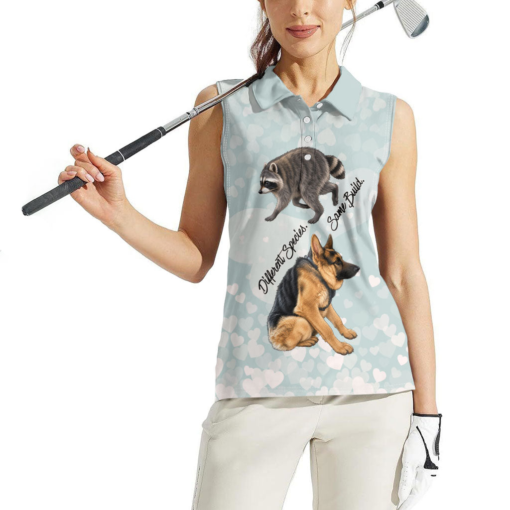 Jimothy The Raccoon And Dogs Women Sleeveless Polo Shirt Different Species Same Build Inspirational Heart