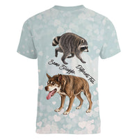 Jimothy The Raccoon And Dogs Women V-Neck T-Shirt Different Species Same Build Inspirational Heart