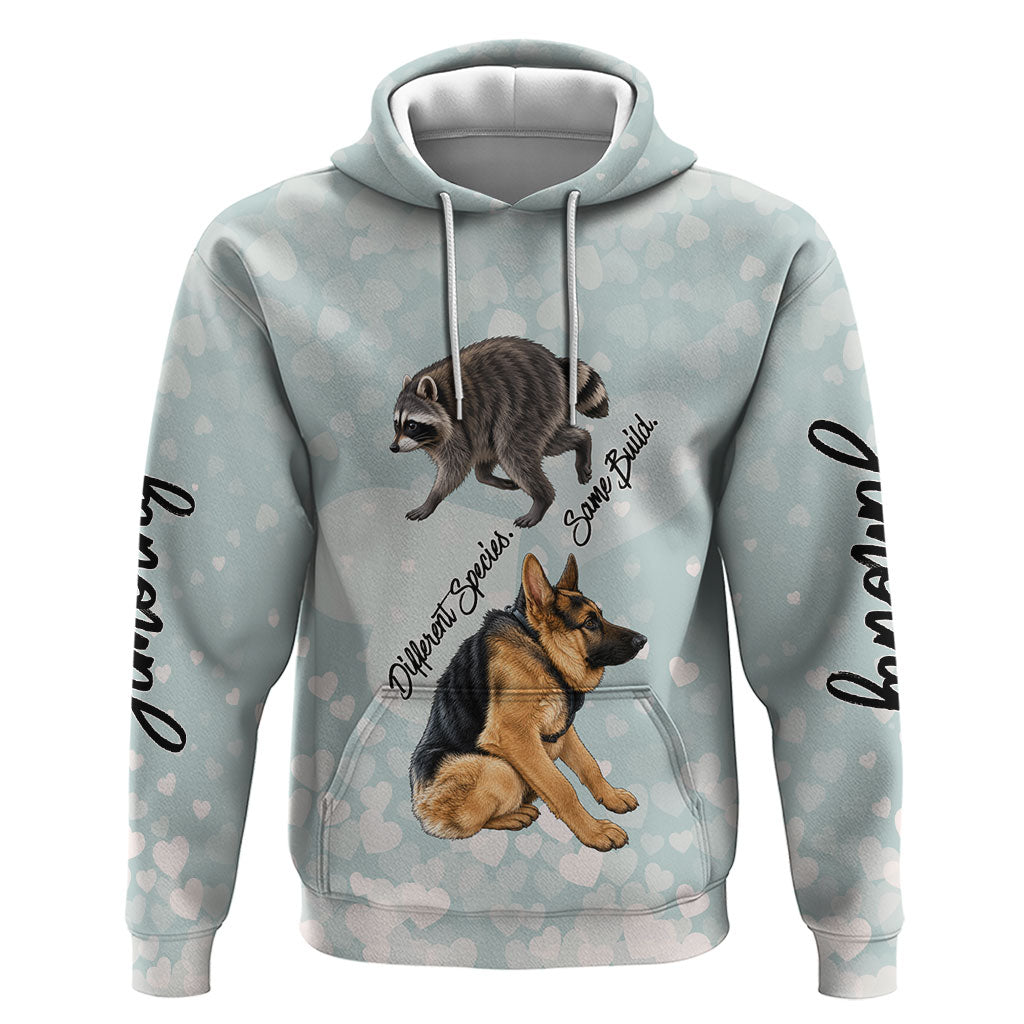 Jimothy The Raccoon And Dogs Zip Hoodie Different Species Same Build Inspirational Heart
