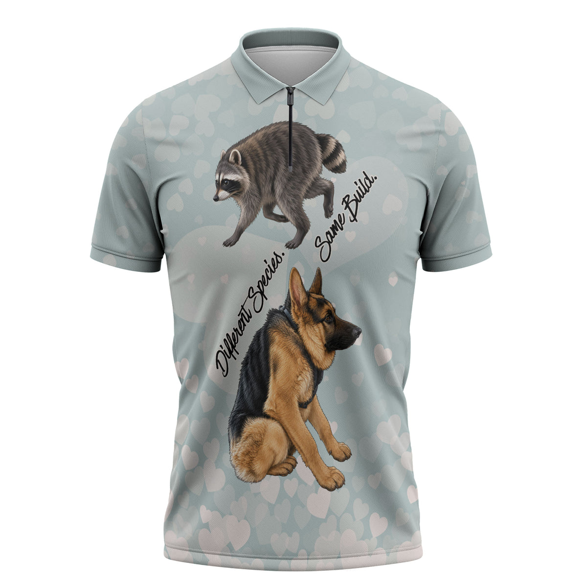 Jimothy The Raccoon And Dogs Zipper Polo Shirt Different Species Same Build Inspirational Heart