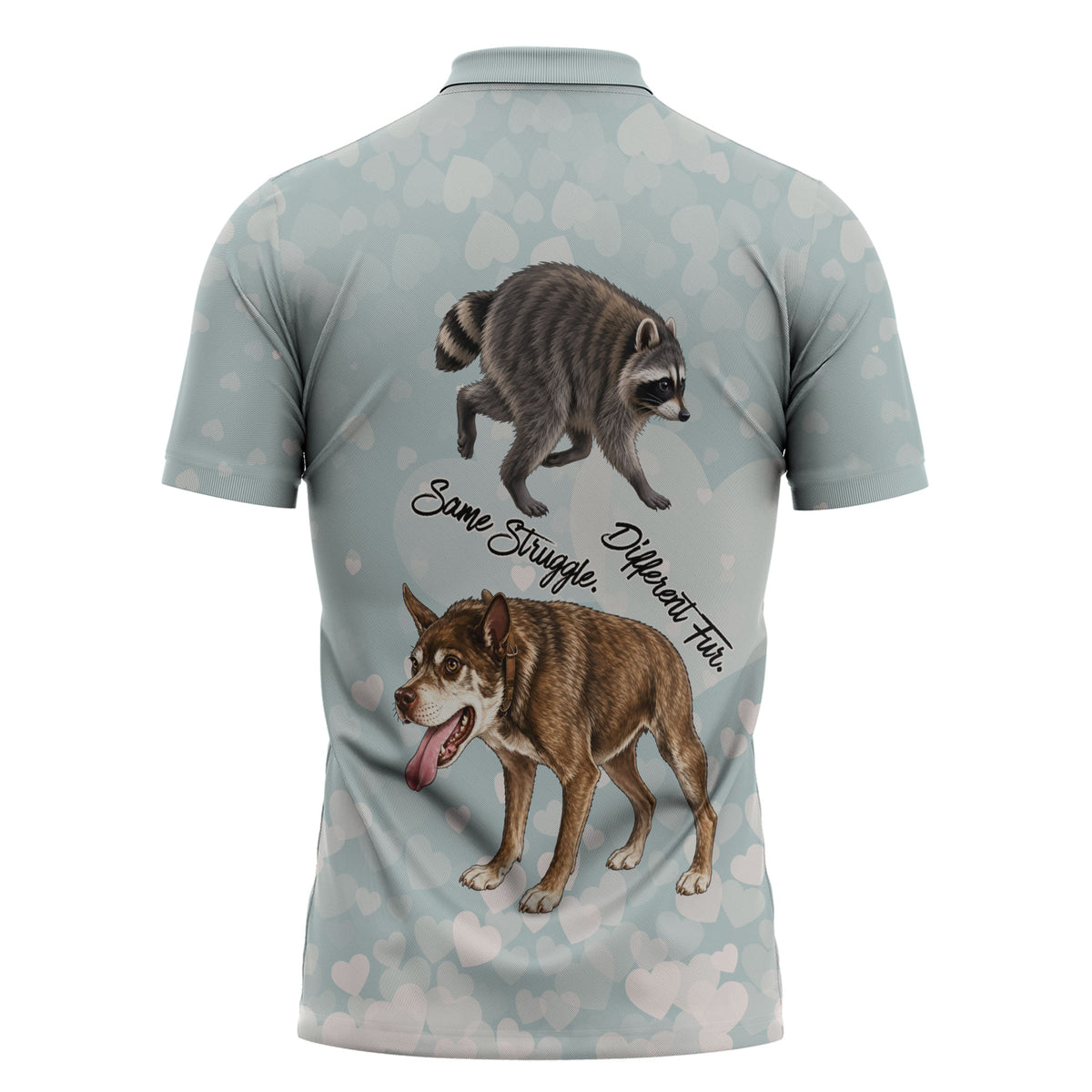 Jimothy The Raccoon And Dogs Zipper Polo Shirt Different Species Same Build Inspirational Heart