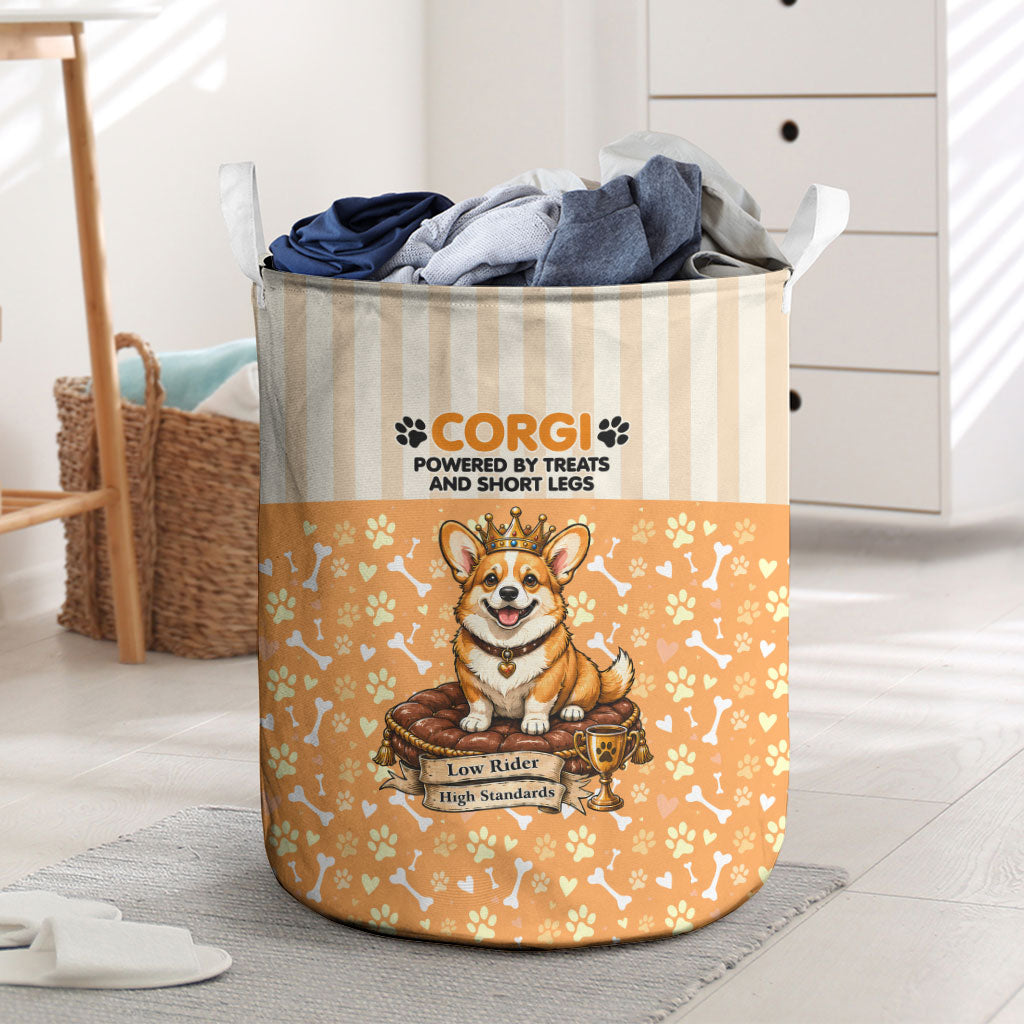 Corgi Powered By Treats And Short Legs Laundry Basket Royal Crown Low Rider Funny Dog Quote Paw
