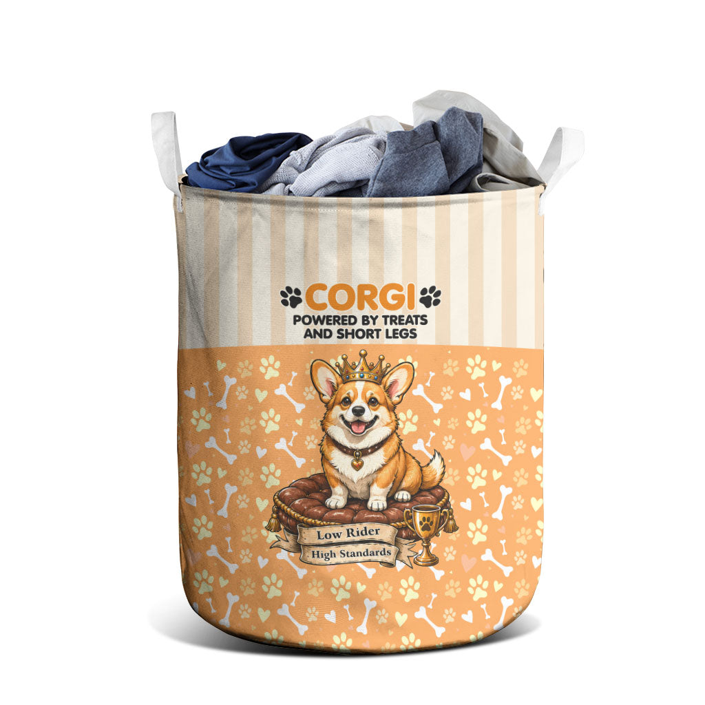Corgi Powered By Treats And Short Legs Laundry Basket Royal Crown Low Rider Funny Dog Quote Paw