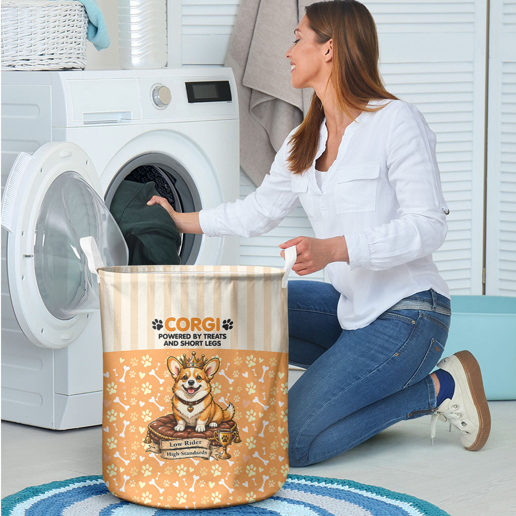 Corgi Powered By Treats And Short Legs Laundry Basket Royal Crown Low Rider Funny Dog Quote Paw