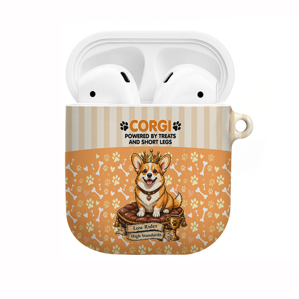 Corgi Powered By Treats And Short Legs AirPods Case Royal Crown Low Rider Funny Dog Quote Paw