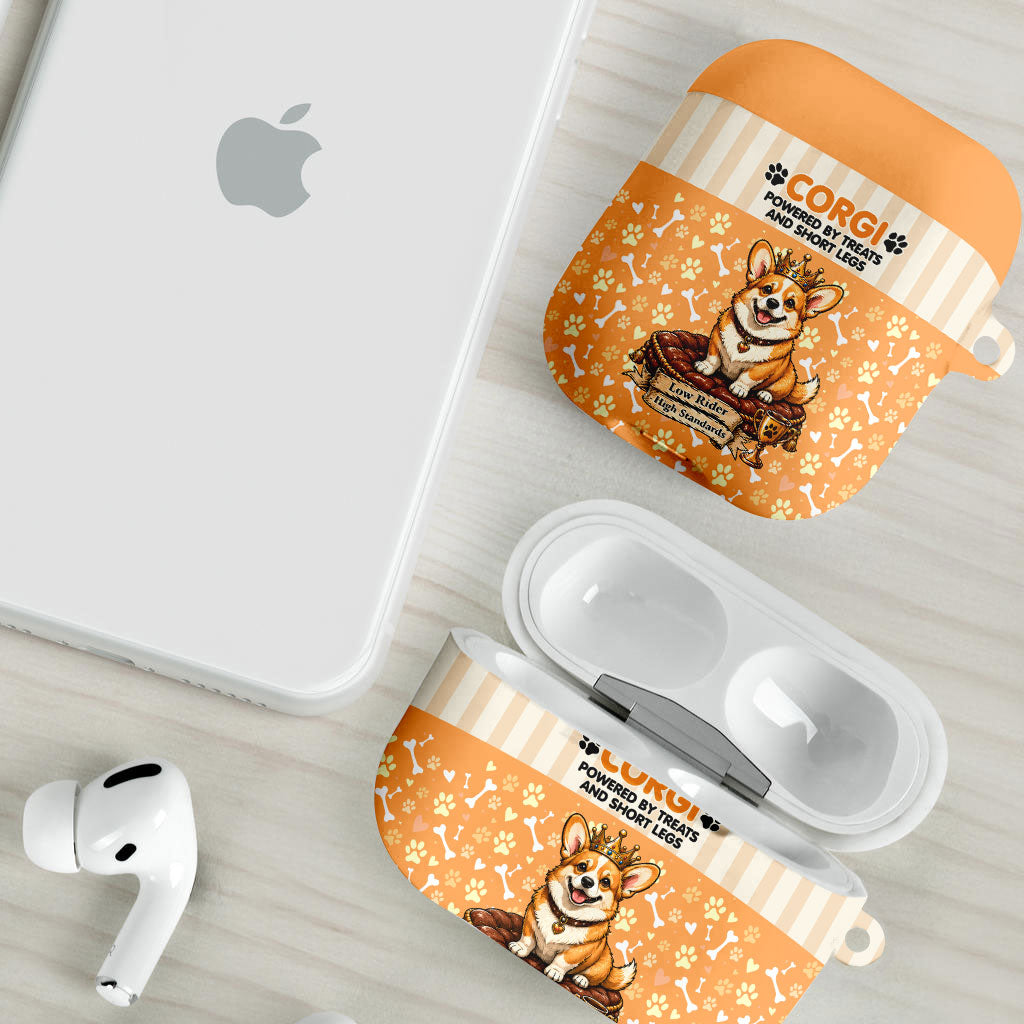 Corgi Powered By Treats And Short Legs AirPods Case Royal Crown Low Rider Funny Dog Quote Paw