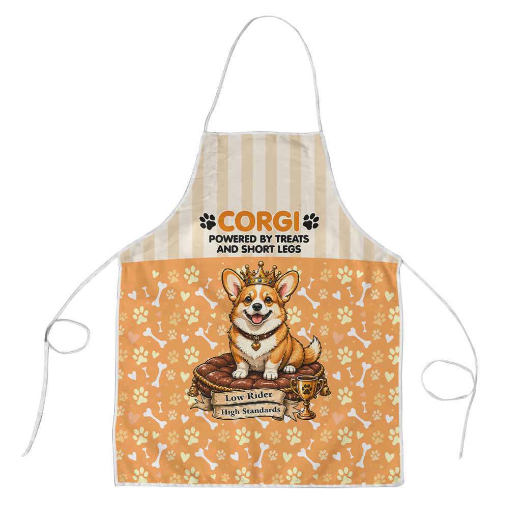 Corgi Powered By Treats And Short Legs Apron Royal Crown Low Rider Funny Dog Quote Paw