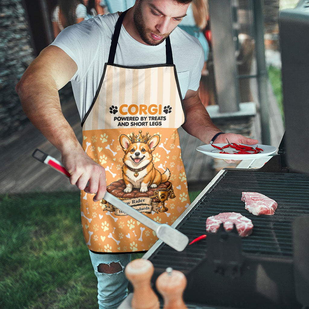 Corgi Powered By Treats And Short Legs Apron Royal Crown Low Rider Funny Dog Quote Paw