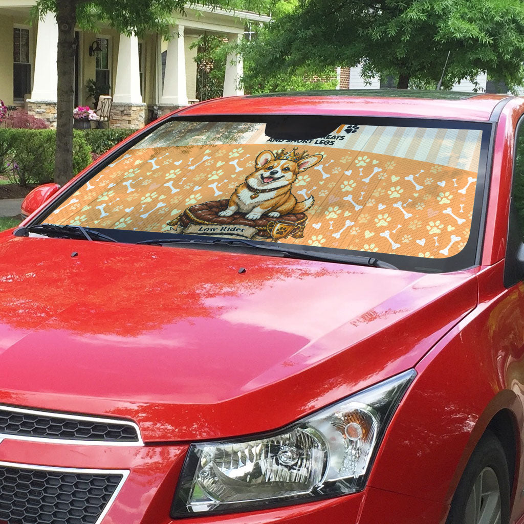 Corgi Powered By Treats And Short Legs Auto Sun Shade Royal Crown Low Rider Funny Dog Quote Paw