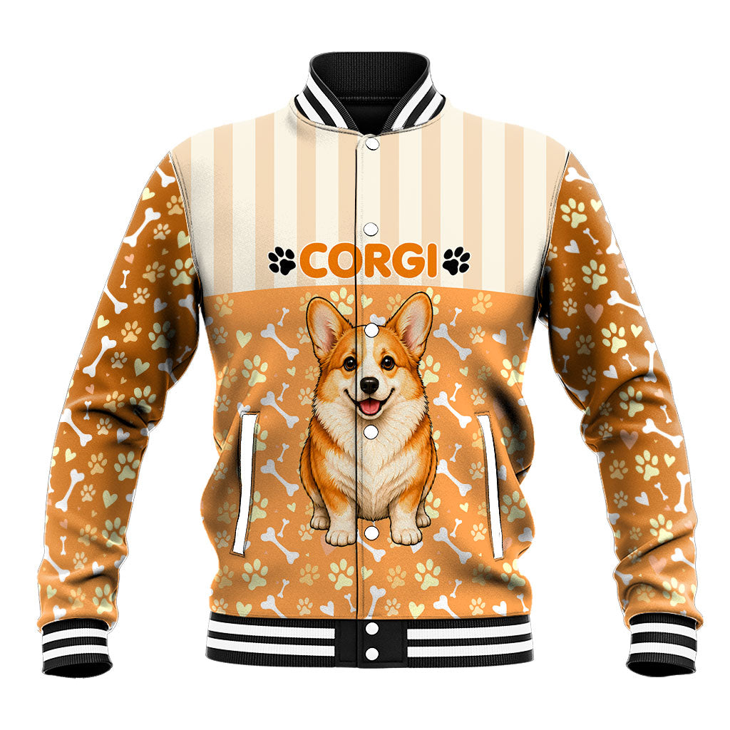Corgi Powered By Treats And Short Legs Baseball Jacket Royal Crown Low Rider Funny Dog Quote Paw