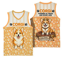 Corgi Powered By Treats And Short Legs Basketball Jersey Royal Crown Low Rider Funny Dog Quote Paw