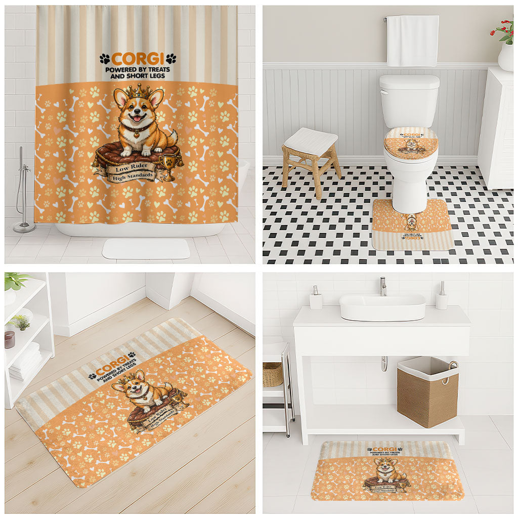Corgi Powered By Treats And Short Legs Bathroom Set Royal Crown Low Rider Funny Dog Quote Paw