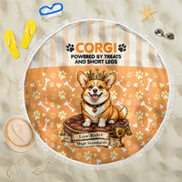 Corgi Powered By Treats And Short Legs Beach Blanket Royal Crown Low Rider Funny Dog Quote Paw