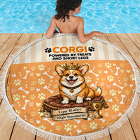 Corgi Powered By Treats And Short Legs Beach Blanket Royal Crown Low Rider Funny Dog Quote Paw