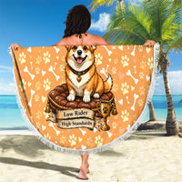 Corgi Powered By Treats And Short Legs Beach Blanket Royal Crown Low Rider Funny Dog Quote Paw