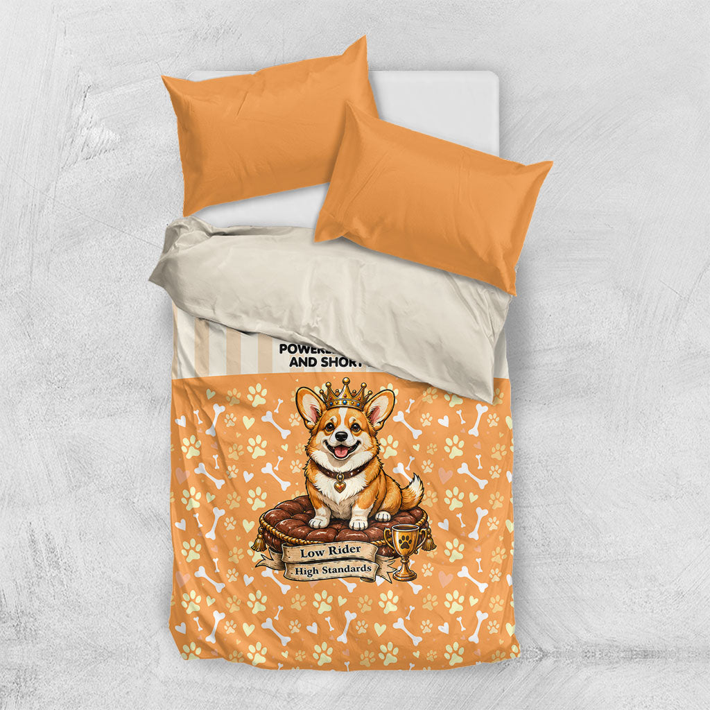 Corgi Powered By Treats And Short Legs Bedding Set Royal Crown Low Rider Funny Dog Quote Paw