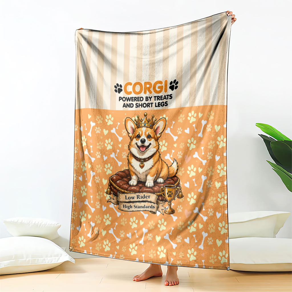 Corgi Powered By Treats And Short Legs Blanket Royal Crown Low Rider Funny Dog Quote Paw