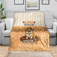 Corgi Powered By Treats And Short Legs Blanket Royal Crown Low Rider Funny Dog Quote Paw