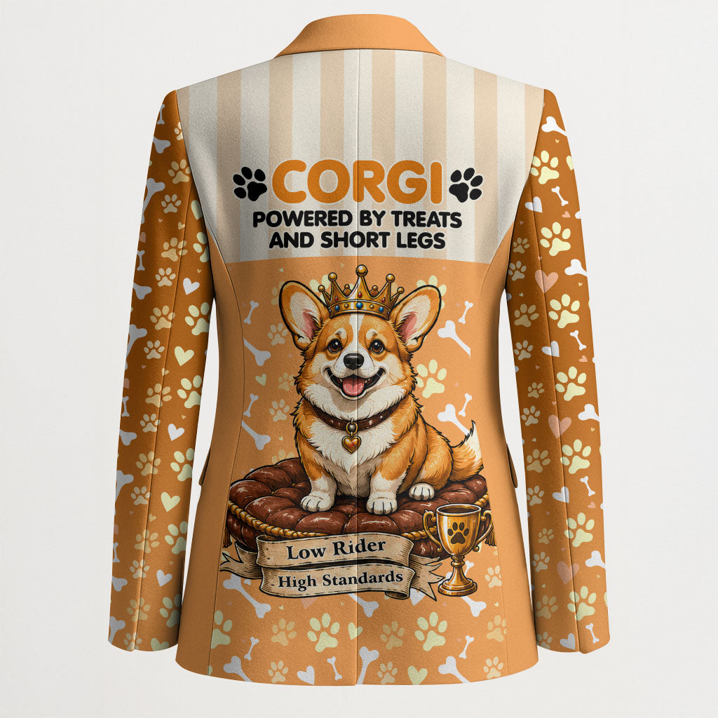 Corgi Powered By Treats And Short Legs Blazer Royal Crown Low Rider Funny Dog Quote Paw