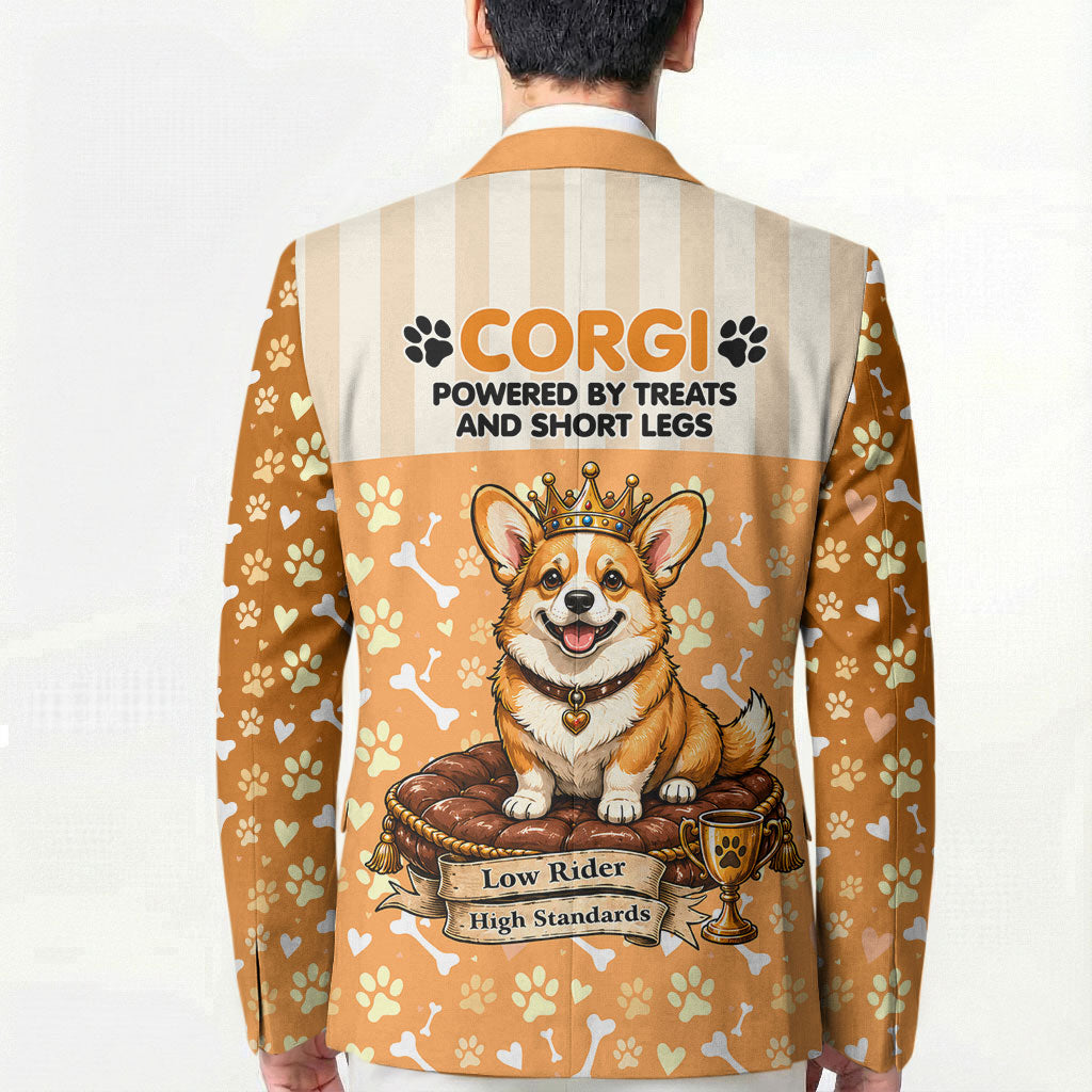 Corgi Powered By Treats And Short Legs Blazer Royal Crown Low Rider Funny Dog Quote Paw