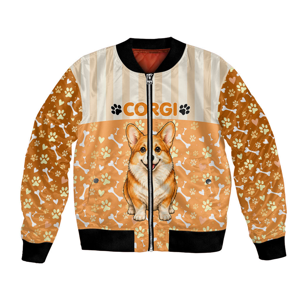Corgi Powered By Treats And Short Legs Bomber Jacket Royal Crown Low Rider Funny Dog Quote Paw