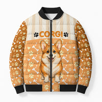 Corgi Powered By Treats And Short Legs Bomber Puffer Jacket Royal Crown Low Rider Funny Dog Quote Paw
