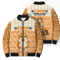 Corgi Powered By Treats And Short Legs Bomber Puffer Jacket Royal Crown Low Rider Funny Dog Quote Paw