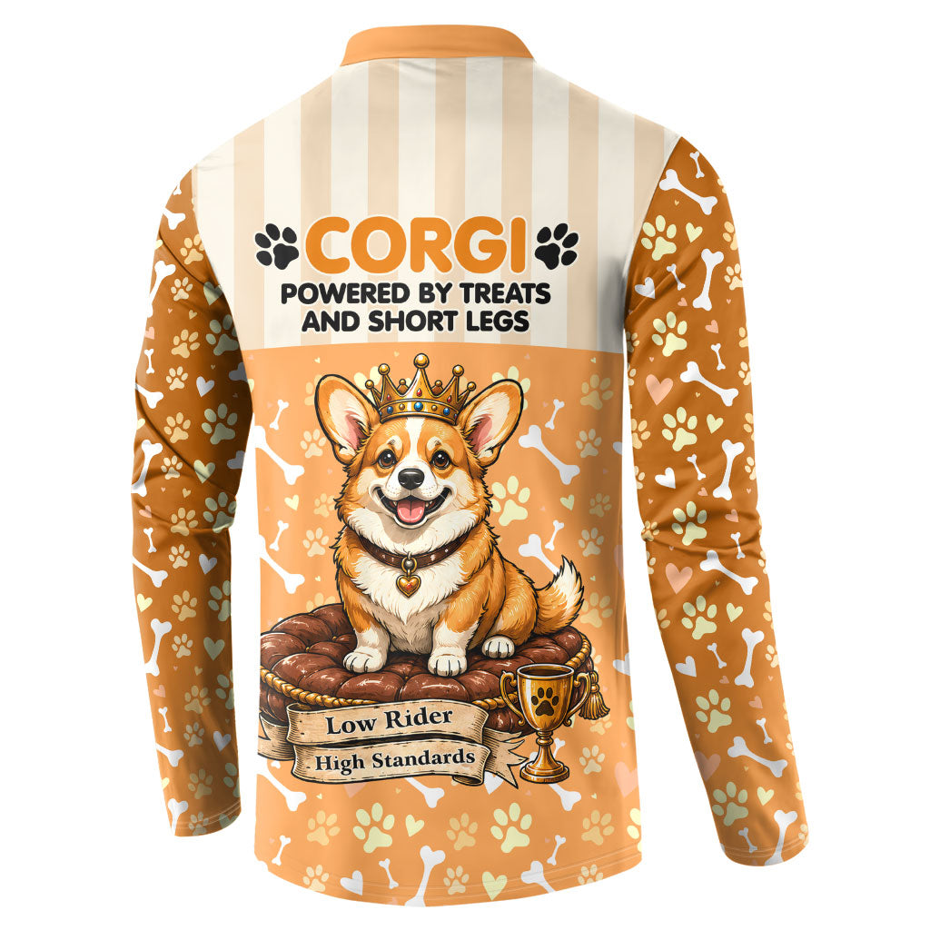 Corgi Powered By Treats And Short Legs Button Sweatshirt Royal Crown Low Rider Funny Dog Quote Paw