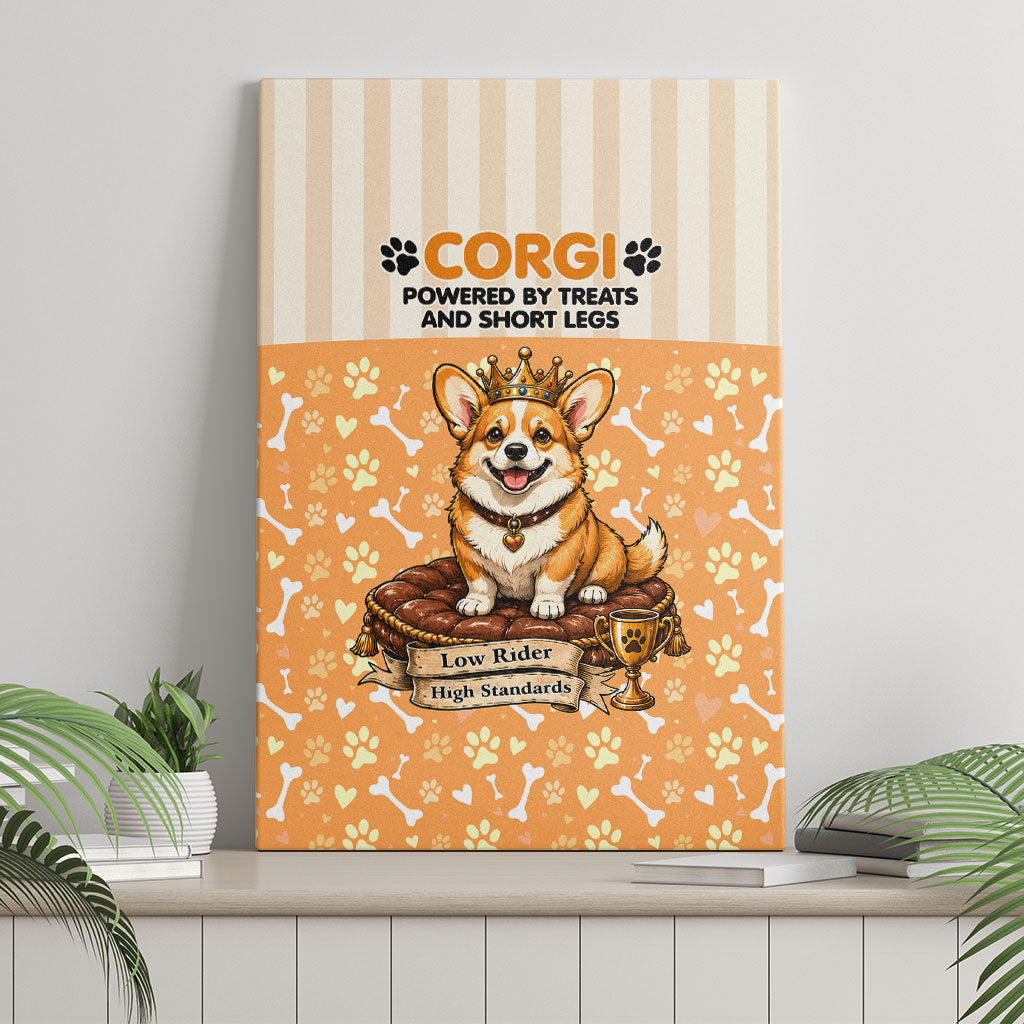 Corgi Powered By Treats And Short Legs Canvas Wall Art Royal Crown Low Rider Funny Dog Quote Paw