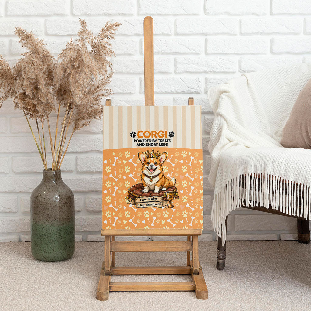 Corgi Powered By Treats And Short Legs Canvas Wall Art Royal Crown Low Rider Funny Dog Quote Paw