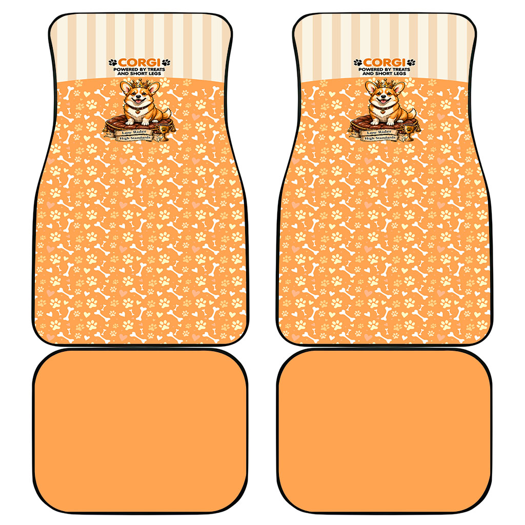 Corgi Powered By Treats And Short Legs Car Mats Royal Crown Low Rider Funny Dog Quote Paw