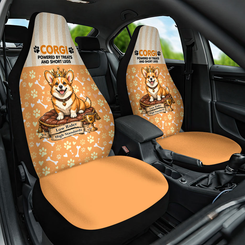 Corgi Powered By Treats And Short Legs Car Seat Cover Royal Crown Low Rider Funny Dog Quote Paw