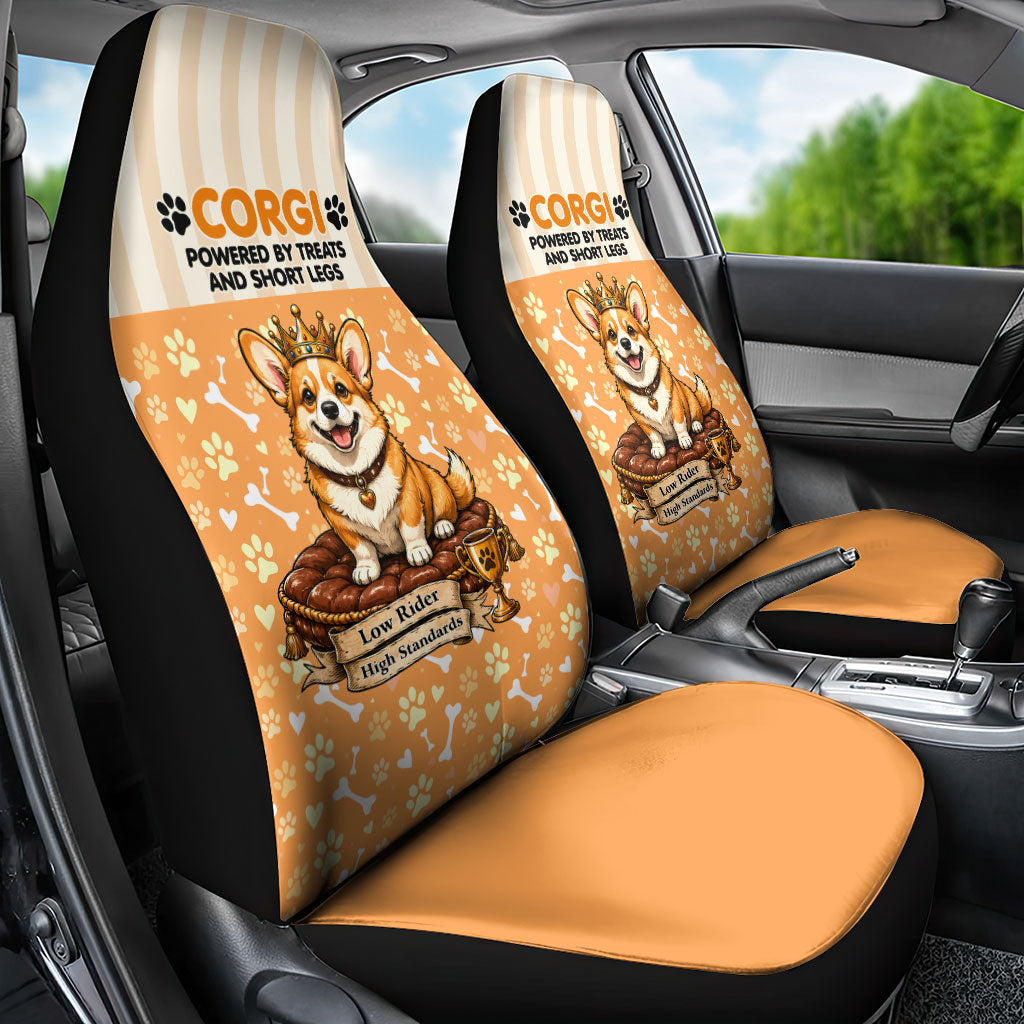 Corgi Powered By Treats And Short Legs Car Seat Cover Royal Crown Low Rider Funny Dog Quote Paw