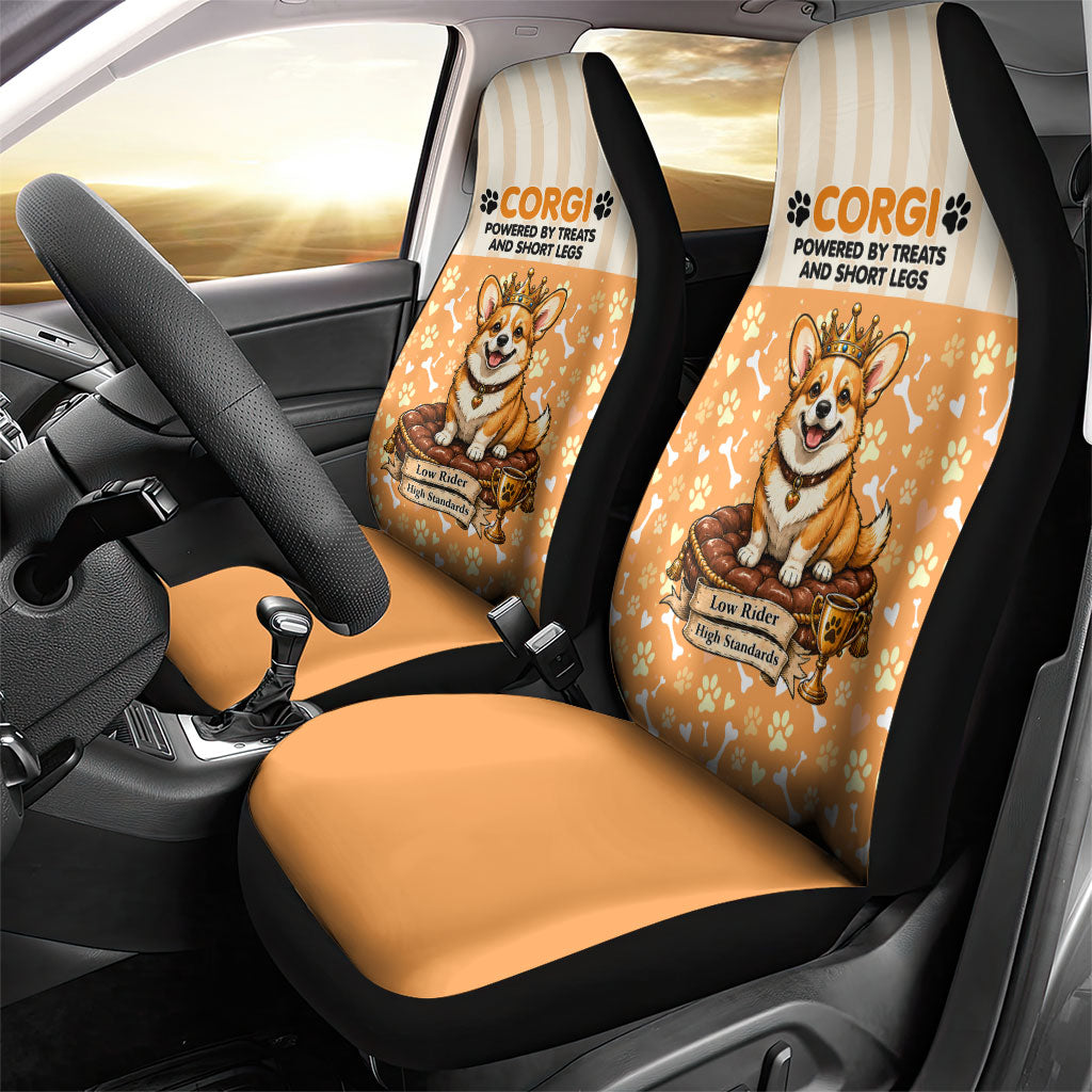 Corgi Powered By Treats And Short Legs Car Seat Cover Royal Crown Low Rider Funny Dog Quote Paw