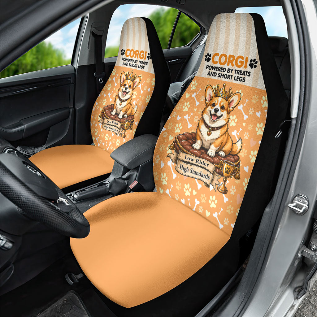 Corgi Powered By Treats And Short Legs Car Seat Cover Royal Crown Low Rider Funny Dog Quote Paw