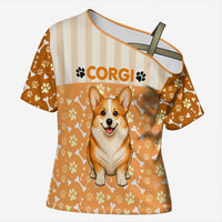 Corgi Powered By Treats And Short Legs Cross Shoulder Shirt Royal Crown Low Rider Funny Dog Quote Paw