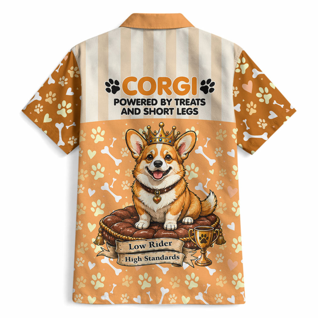 Corgi Powered By Treats And Short Legs Hawaiian Shirt Royal Crown Low Rider Funny Dog Quote Paw