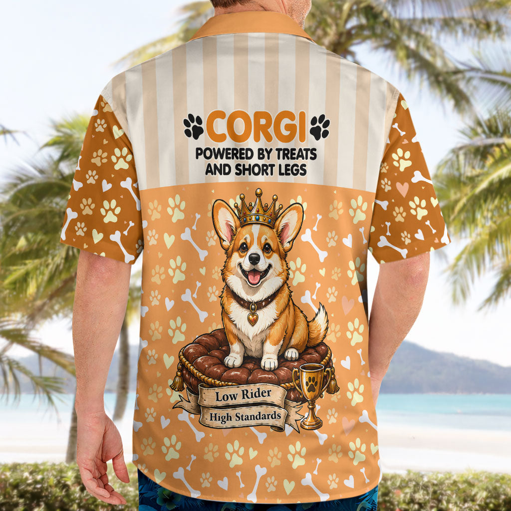 Corgi Powered By Treats And Short Legs Hawaiian Shirt Royal Crown Low Rider Funny Dog Quote Paw