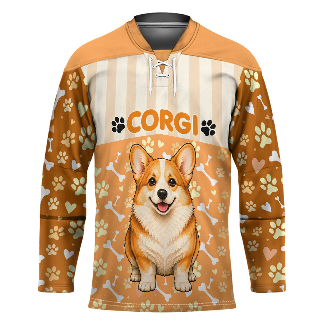 Corgi Powered By Treats And Short Legs Hockey Jersey Royal Crown Low Rider Funny Dog Quote Paw
