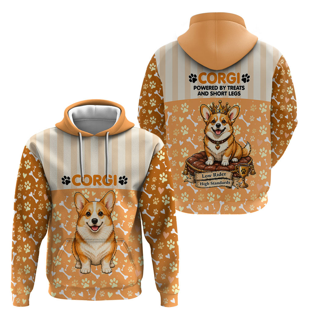 Corgi Powered By Treats And Short Legs Hoodie Royal Crown Low Rider Funny Dog Quote Paw