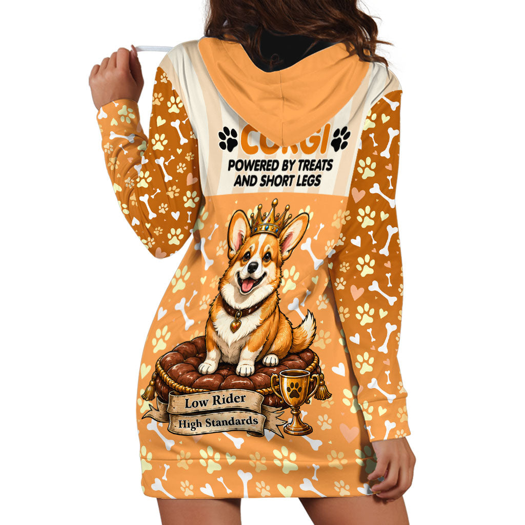 Corgi Powered By Treats And Short Legs Hoodie Dress Royal Crown Low Rider Funny Dog Quote Paw