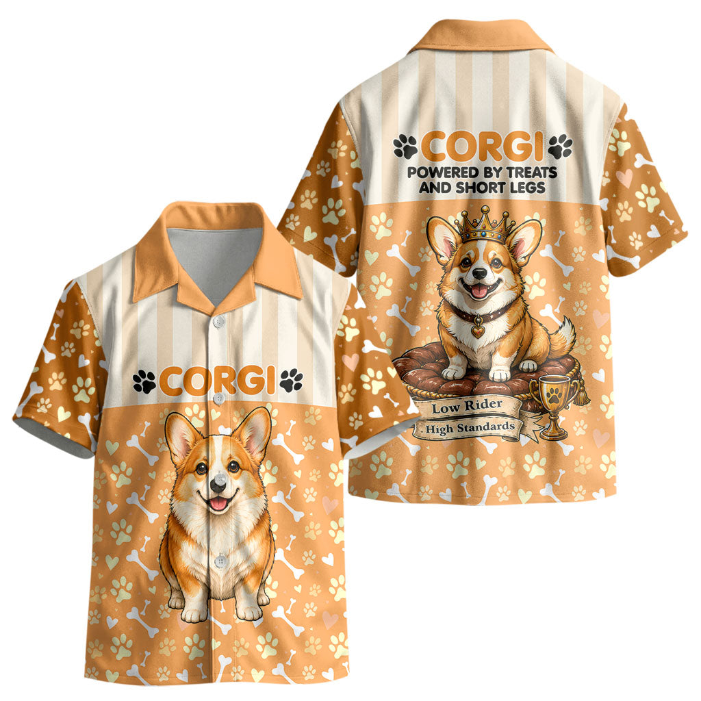 Corgi Powered By Treats And Short Legs Kid Hawaiian Shirt Royal Crown Low Rider Funny Dog Quote Paw