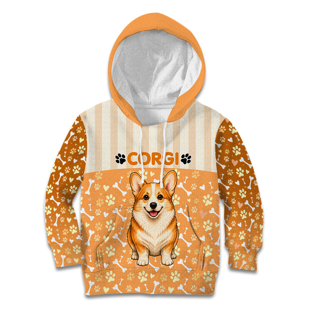 Corgi Powered By Treats And Short Legs Kid Hoodie Royal Crown Low Rider Funny Dog Quote Paw