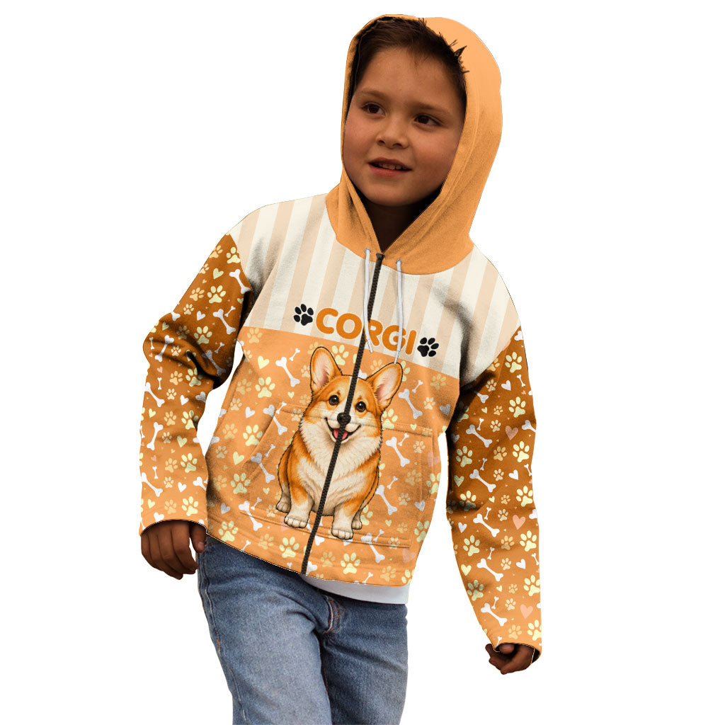 Corgi Powered By Treats And Short Legs Kid Hoodie Royal Crown Low Rider Funny Dog Quote Paw