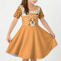 Corgi Powered By Treats And Short Legs Kid Short Sleeve Dress Royal Crown Low Rider Funny Dog Quote Paw