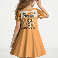 Corgi Powered By Treats And Short Legs Kid Short Sleeve Dress Royal Crown Low Rider Funny Dog Quote Paw